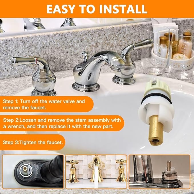 RP25513 Faucet Stem Assembly Kit - 2x Faucet Stem Repair for Delta Two Handle Bathroom, Kitchen, Sink, and Bathtub Faucets - Fix Leaks with Lasting Stem, Spring & Seat for Hot and Cold Water
