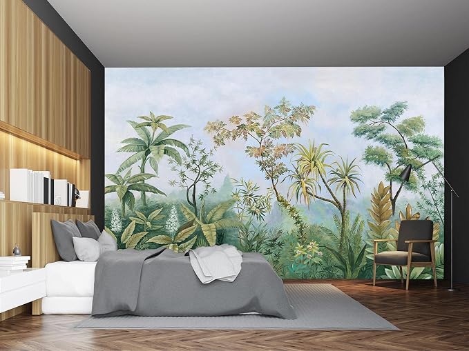 Cliouar-Tropical Plants Southeast Asia Oil Painting Forest Wallpaper Mural Bedroom Living Room Decoration 158" x 110"(Not Peel and Stick)