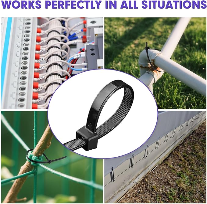 Zip Ties, RAZCC 1200pcs Black Cable Zip Ties 14 Inch, Heavy Duty Plastic Wire Ties with 100lb Tensile Strength, Self-Locking Black Nylon Tie Wraps for Indoor and Outdoor