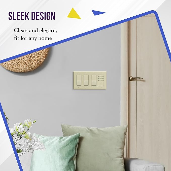 ENERLITES Decorator Light Switch or Receptacle Outlet Wall Plate, Gloss Finish, Size 4-Gang 4.50" x 8.19", Unbreakable Polycarbonate Thermoplastic, UL Listed, 8834-I, Ivory