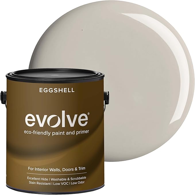 EVOLVE Interior Paint & Primer, Eggshell (Refined Pewter), 1 Gallon – One-Coat Coverage, Excellent Hide, Low VOC, Low Odor, Washable Paint for Walls, Doors & Trim