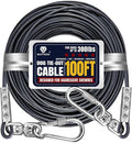 Tie Out Cable for Large Dogs, 100ft Dog Runner for Yard, Heavy Duty Swivel Hooks Lead Holds Break Strength of 1000lbs, Steel Wire Dog Chain Leash Cable Outside, Camping(Grey)