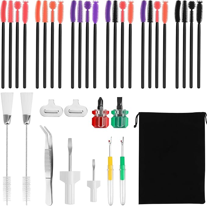36 Pcs Sewing Machine Cleaning Kit Including Silicone Dense Hair Cleaning Brush, Tweezers, 2-Headed Brush, Screwdriver, Seam Rippers for Repair Clean Sewing Machine Repair Tools-Coldairsoap