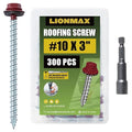 LIONMAX Metal Roofing Screws #10 × 3 Inch, 300-PCS, Dark Red Painted Hex Head Sheet Metal Roof Screws, Rubber Washer, Sharp Point, Metal to Wood Siding Screws, Hex Socket Included