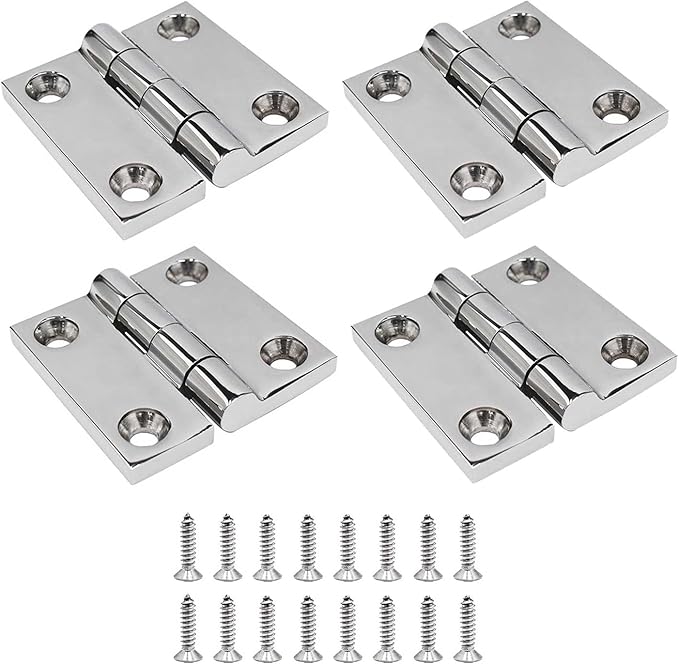 4 Pcs 1.5" x 1.5" Boat Hinges 316 Stainless Steel Marine Grade Heavy Duty Casting Boat Hatch Cabinet Door Hinge Marine Stainless Steel 316 with Screws