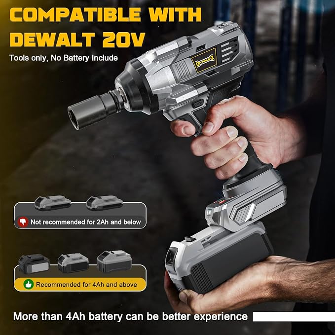 DIYtoolifz 1500Nm Cordless Impact Wrench 1/2" Compatible with Dewalt 20V | 1110 Ft-Lbs Brushless Motor; 3-Speed; 6 Pcs Sockets & Storage Case; For Tire Removal, Rusted Bolts & Heavy Equipment