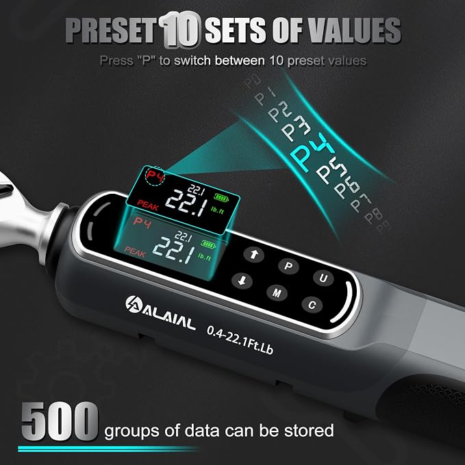 Digital Torque Wrench 0.4-22.1 Ft.Lb/0.5-30 Nm, 1/4 Drive | Dual Direction Rachet Wrench with Vibration, Buzzer and LED Alert, Electronic Torque Wrench for Bike Motorcycle Car Repair