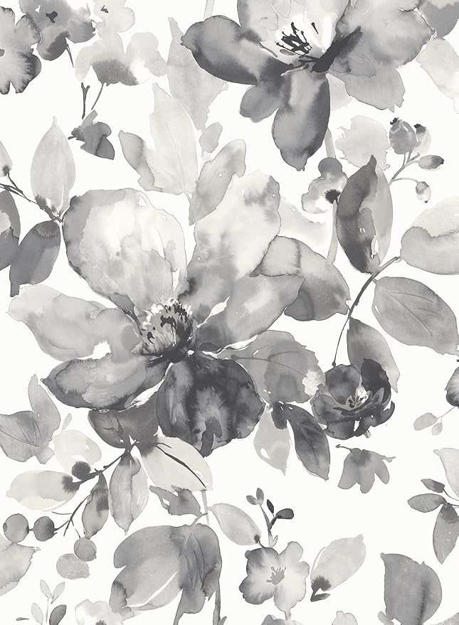 NextWall Watercolor Flower Peel and Stick Wallpaper (Inkwell)