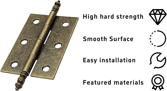 4Pcs Antique Bronze Folding Butt Hinges, Vintage Brass Hinges for Cabinet, Door, Window, Wooden Box, Chest, Cupboard, Furniture Hardware, Size 2.5" x 1.69"