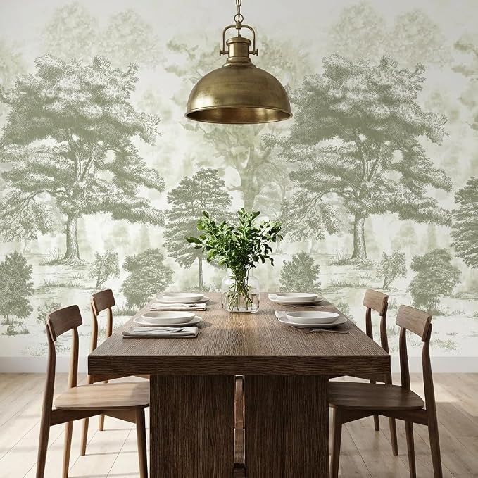 Vintage Forest Wall Murals Peel and Stick 144" W x 100" H | Canvas Waterproof Tree Self-Adhesive Wallpaper Large Nature Landscape Art Deco for Bedroom