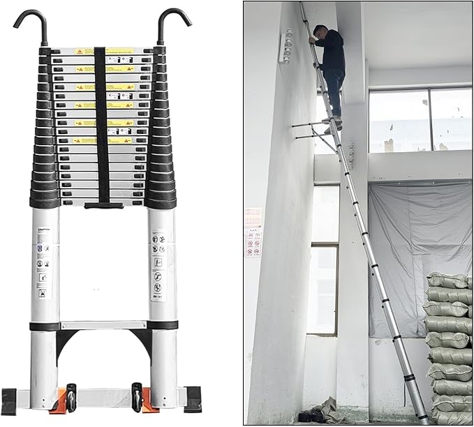 JADDUO Telescoping Ladder,27.9 FT Extension Ladder,Aluminum Lightweight Telescopic Ladder with 2 Triangle Stabilizers, Telescoping Attic Ladders RV Ladders for Travel