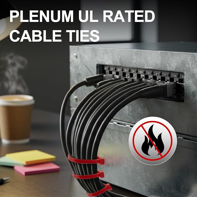 SATINIOR 1000 Pack 8" Red Plenum UL Rated Cable Ties Bulk Wire Zip Ties with 50 lb Tensile Strength for Premium for HVAC & Commercial Air-Handling Use Industry Aviation Data Center