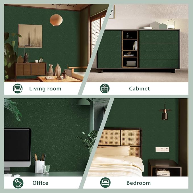 Dark Green Peel and Stick Wallpaper Removable Silk Texture Contact Paper | 15.7" X 196.8" Self Adhesive Vintage Embossed Stick on Wallpaper Home Decorativon for Wall Shelf Liner Paper