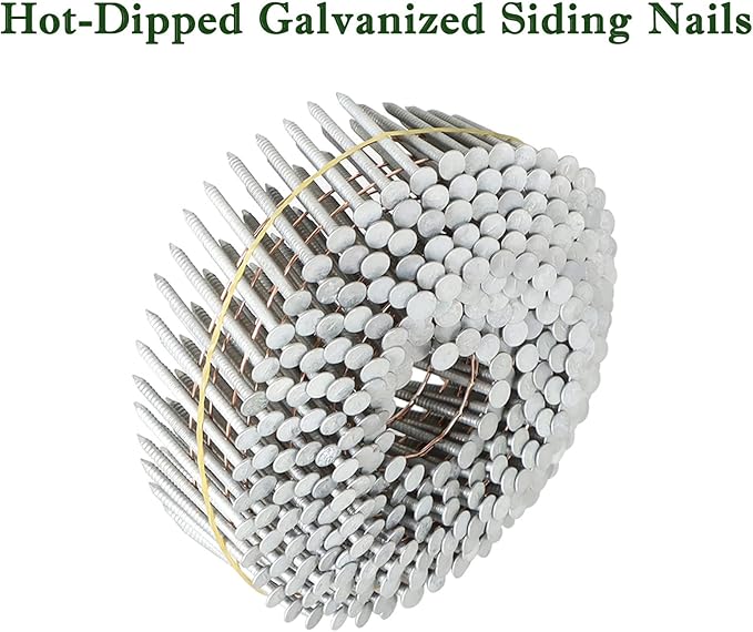 3600 Count Siding Nails 15 Degree 1-3/4 Inch x .092 Inch Collated Wire Coil Full Round Head Ring Shank Hot-Dipped Galvanized