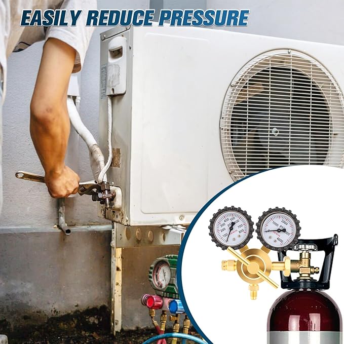 Beaiguna Nitrogen Regulator, 0-800PSI Nitrogen Regulator HVAC with CGA580 Inlet, 1/4" Male Flare Outlet Connection, Nitrogen Tank Regulator for HVAC Purging, Leak Checking, Pressure Testing, Welding