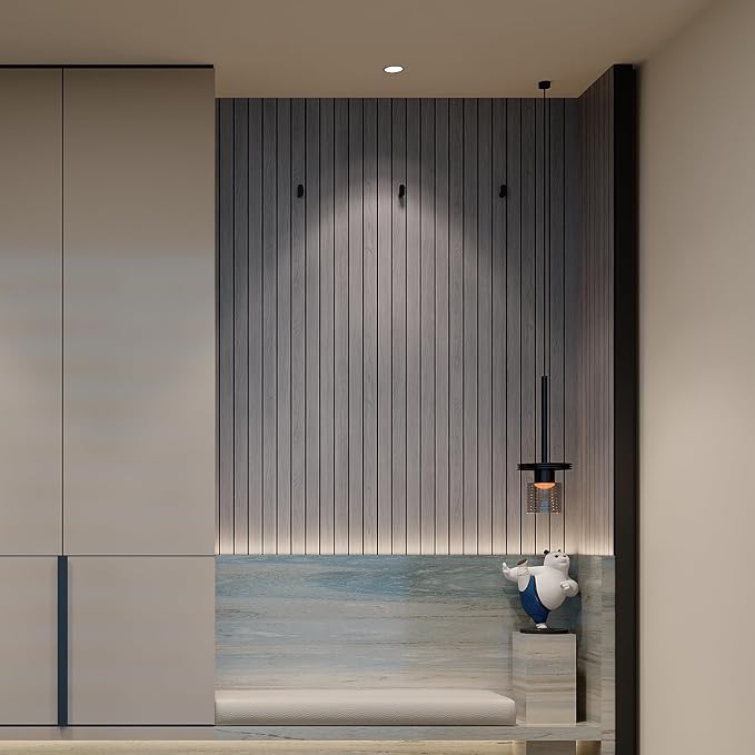 YU LI 3DH Peel and Stick PVC Slat Wall Panel 118"x15.75" Self-Adhesive Thick Faux Grey Wood Grain Wallpaper Panel 3D Soundproof Wall Panels for Walls & Ceilings