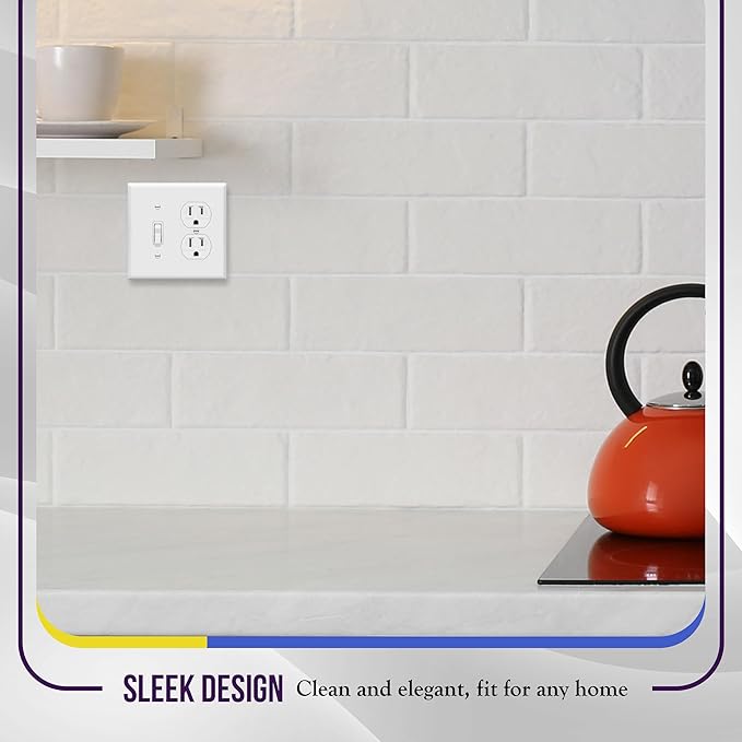ENERLITES Combination Toggle Light Switch/Duplex Receptacle Outlet Wall Plate, Gloss Finish, Size 2-Gang 4.50" x 4.57", Polycarbonate Thermoplastic, 881121-W, White (4 Pack)