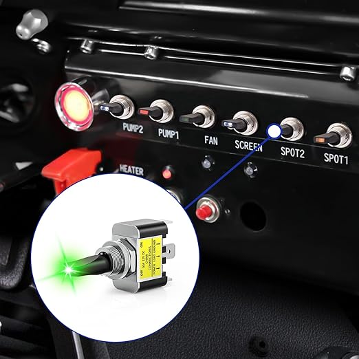 Nilight 2PCS Green LED Toggle Switch 12V DC 30A 3 Pin On Off 2 Position Heavy Duty Rocker Switch with 14AWG Wire for Automotive Cars Trucks Boats Racing Cars Auto Boat