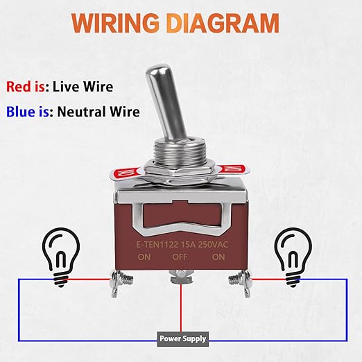 6 Pack Toggle Switch, 3 Pin 12V DC 30A/250V AC 15A, Heavy Duty SPDT ON Off ON Switch, Marine Waterproof Toggle Switch with Boot Cap Cover, for Cars Trucks, Racing Cars, Boats
