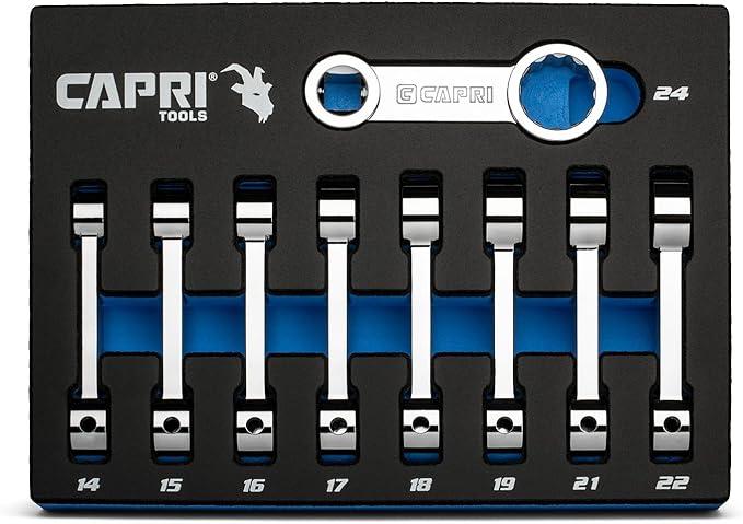 Capri Tools 1/2 in. Drive Torque Adapter Set, 12-Point Box End, 14 to 24 mm, Metric, 9-Piece with Mechanic's Tray