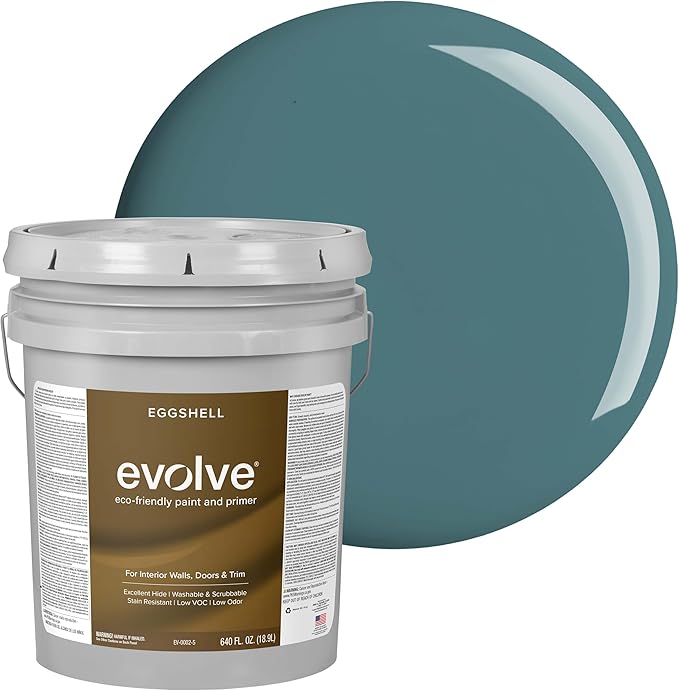 EVOLVE Interior Paint & Primer, Eggshell (Vine Green), 5 Gallon – One-Coat Coverage, Excellent Hide, Low VOC, Low Odor, Washable Paint for Walls, Doors & Trim