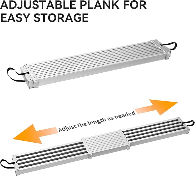 YINTATECH Extendable Aluminum Plank, Upgraded Ladder Scaffolding Planks, 6-9 ft Adjustable Length, 12.5 in Wide, Telescoping Work Plank with Skid-Proof Platform, 440lbs, Silver