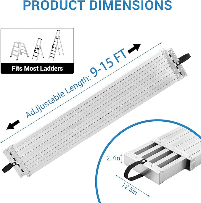 9-15FT Aluminum Telescoping Plank, 440lbs Capacity, Extension Scaffolding Plank with Skid-Proof Platform Scaffold Ladder Accessory