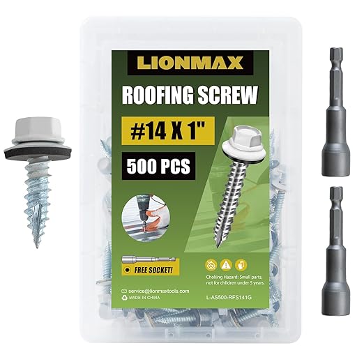 LIONMAX 500-PCS Metal Roofing Screws #14 × 1 Inch, White Painted Hex Head Sheet Metal Screw with Rubber Washer, Sharp Point, for Roofing and Siding, Hex Sockets Included