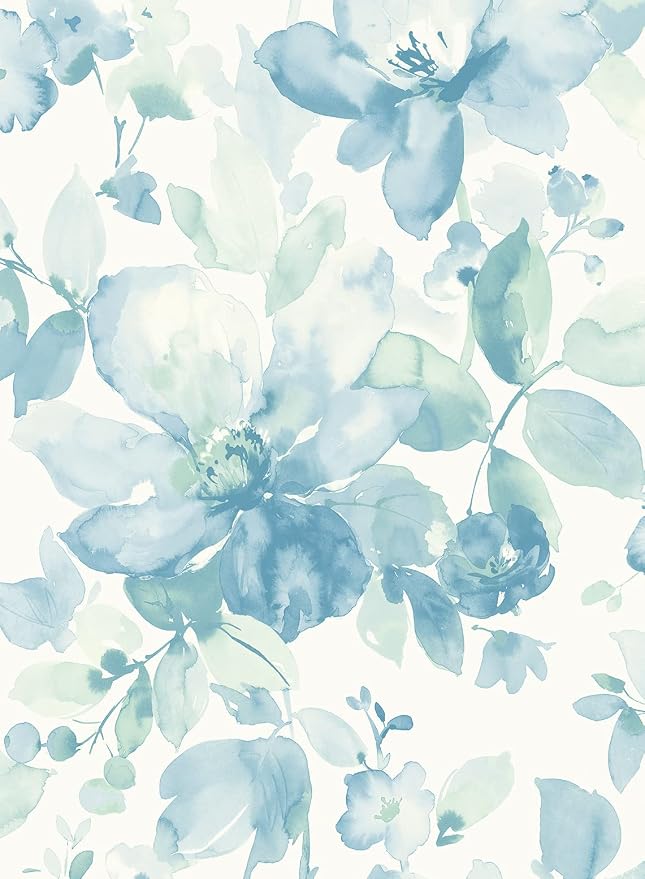 NextWall Watercolor Flower Peel and Stick Wallpaper (Seaglass)