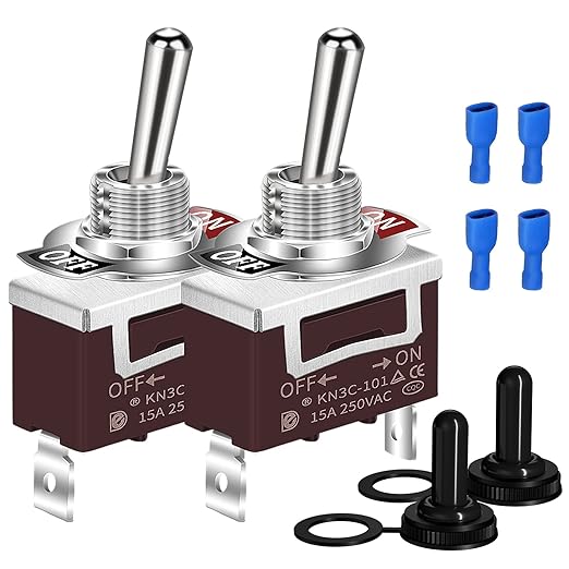 DaierTek SPST Waterproof Toggle Switch 12V DC 30A 125VAC 20A Marine Heavy Duty 2 Pin ON Off Spade Terminals for Automotive Car Boat -2 Pack