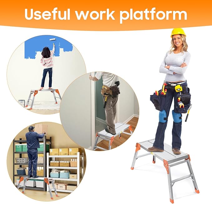 LEADALLWAY Aluminum Work Platform Step Ladder Heavy Duty Foldable 440 Lbs Capacity 30"x12"x20" Silver