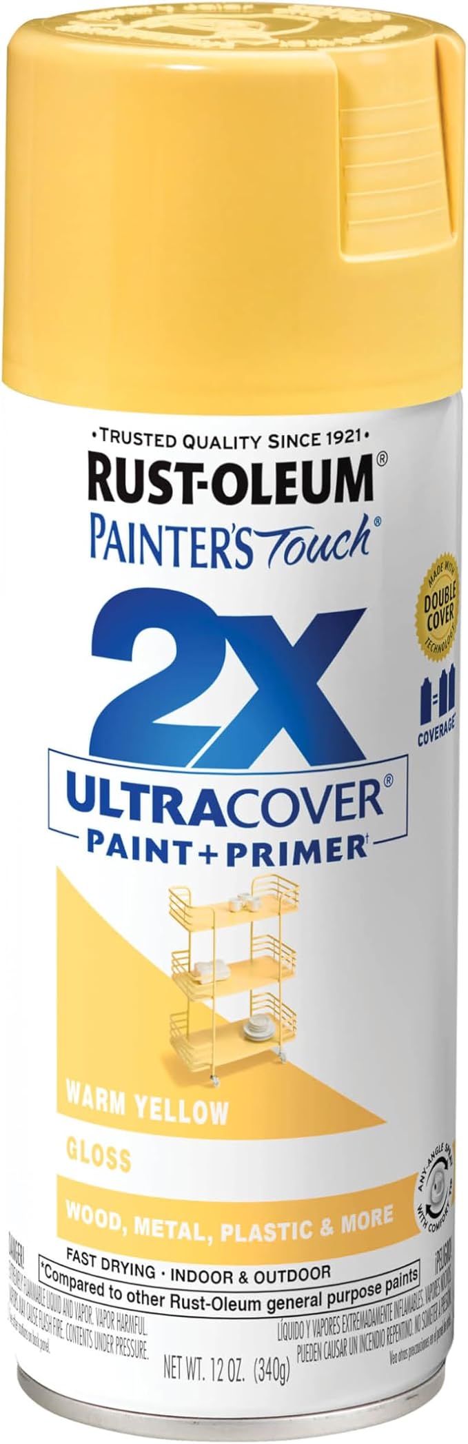 Rust-Oleum 249091 Painter's Touch 2X Ultra Cover Spray Paint, 12 oz, Gloss Warm Yellow