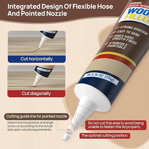 Boncart Wood Filler, 6.15 oz Paintable Wood Putty, Easy to Sand, Shrink & Crack Resistant, Quick Repair for Cracks, Holes and Damage (Natural)