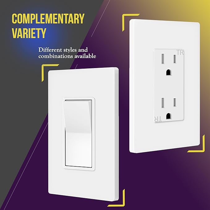 ENERLITES Screwless Decorator Wall Plates Child Safe Outlet Covers, Size 1-Gang 4.68" H x 2.93” L, Unbreakable Polycarbonate Thermoplastic, SI8831-W, Glossy, White