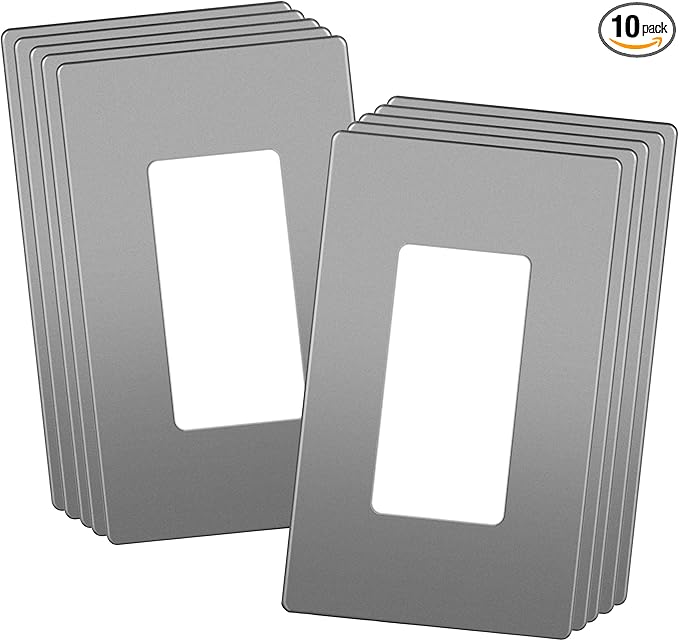 ENERLITES Screwless Decorator Wall Plate Child Safe Outlet Cover, Standard Size 1-Gang 4.68" H x 2.93" L, Unbreakable Polycarbonate Thermoplastic, SI8831-SG-10PCS, Glossy, Space Gray (10 Pack)