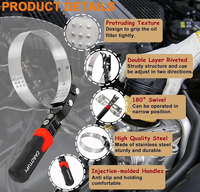 Oil Filter Wrench Set, Adjustable Oil Filter Removal Tool, 7 Pcs | Universal Oil Filter Removal Tool 2-1/16"-5-1/4", Two-Tone Thick Wide Molded Handle for Great Grip, Small Snap-On Oil Funnel