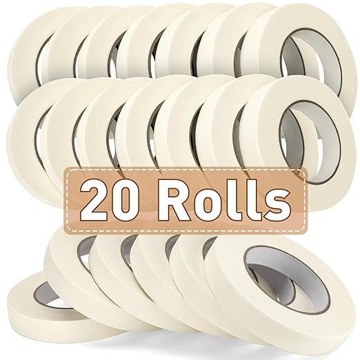 NEOACT Masking Tape 0.75 inch x 55 Yards x 20 Rolls,Beige White Painting Tape Bulk,General Purpose Tape for Arts, Craft, Painting,School, Home, Office(1100 Yards Total)
