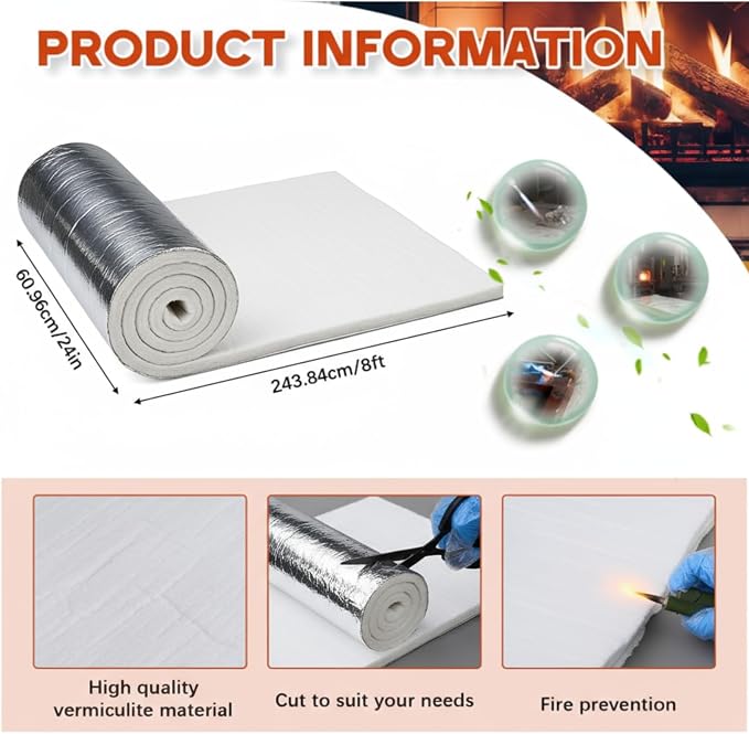 Ceramic Fiber Blanket with Aluminum Foil Facing 2400F, 1"x24"x8'