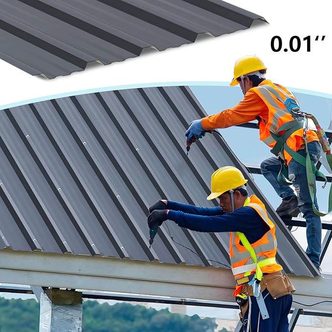 Metal Roof Panels - 10 Pcs Corrugated Pergola Roofing Panels Heavy Duty Waterproof Tin Roofing Materials for Shed Gazebo Patio Garages 42.52x17.7in, Grey Galvanized Steel