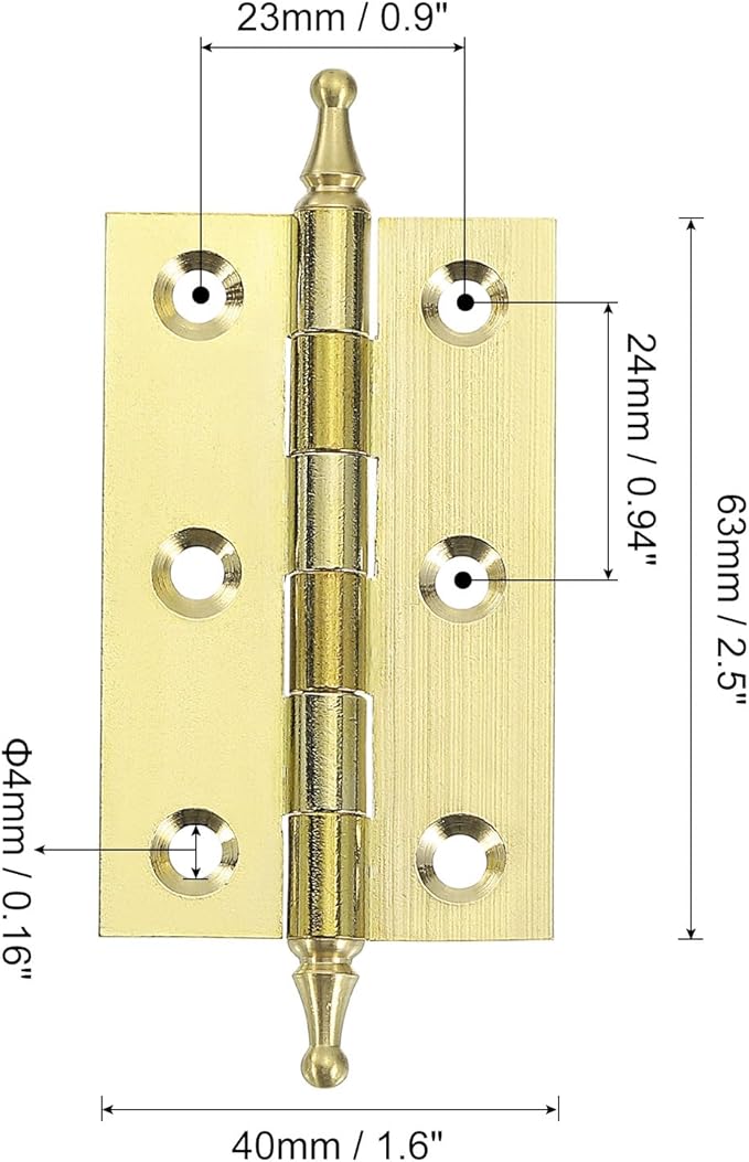 uxcell 2 Pcs Folding Butt Hinges, 2.5 Inch Brass Small Door Hinges Butt Cabinet Hinges Pointed Folding Craft Hinges with Screws for Door Wooden Boxes Windows Dressers, Gold Tone