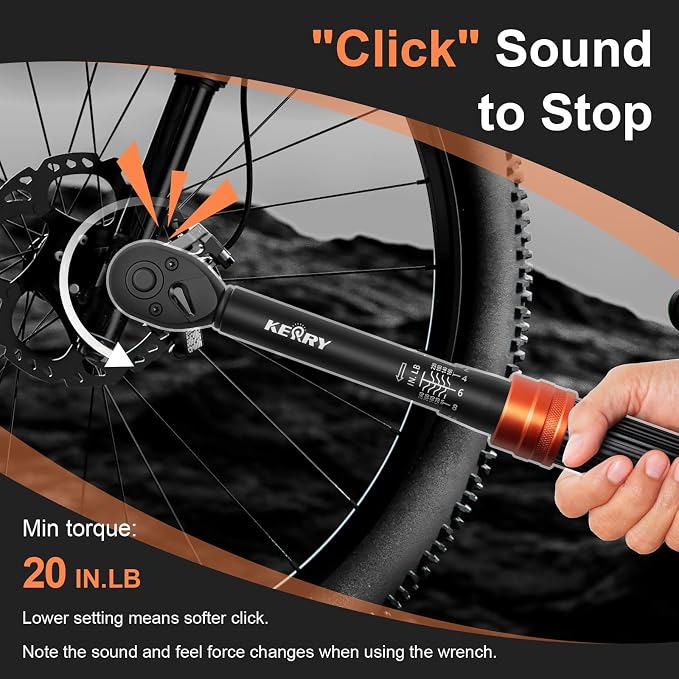 Kerry 1/4 Inch Drive Click Torque Wrench, 20-240 in-lb/2.3-27.1 Nm | ±3% Accuracy, Dual Scale, 72-Tooth Reversible Ratchet, Quick Release and Locking Adjustment with Case for Bicycle Maintenance