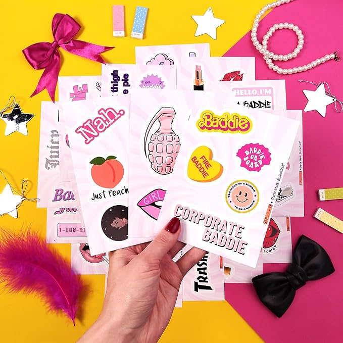 BulbaCraft Baddie Stickers and Laptop Decals — Baddie Party Decorations, Aesthetic Slay Stickers for Water Bottles, Gifts for Women & Men