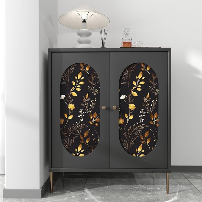Black Floral Leaf Vintage Wallpaper Peel and Stick 17.5" × 393" | Self Adhesive/Removable/Waterproof/Thick Vinyl Contact Paper for Bathroom Bedroom Shelf Cabinet Drawer,Prepasted,Easy Peel