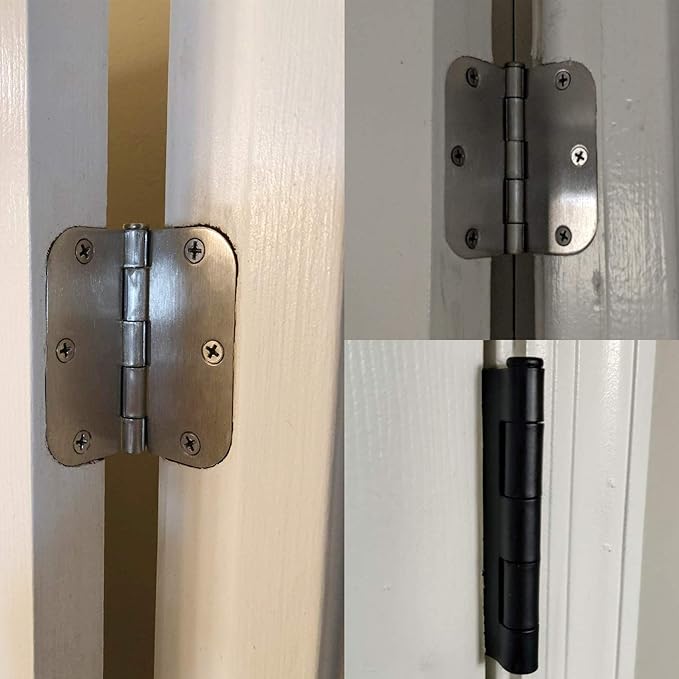 18 Pack Interior Satin Nickel Door Hinges Brushed 3.5 Inch x 1/2" Rounded 5/8 Radius for Doors 3 ½ Inch Heavy Duty Steel Iron Hardware Fittings House Villa Cando Loft Room Ironmongery Sliver Hinge