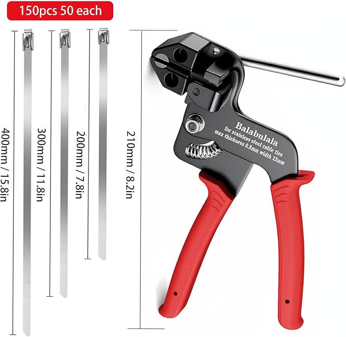 155PCS Heavy Duty 304 Stainless Steel Cable Tie Gun Kit | 150PCS Metal Zip Ties(3 Sizes), Self-Locking, UV & Corrosion Resistant, for Fence, Exhaust Wrap, Chicken Coop, Farm Use