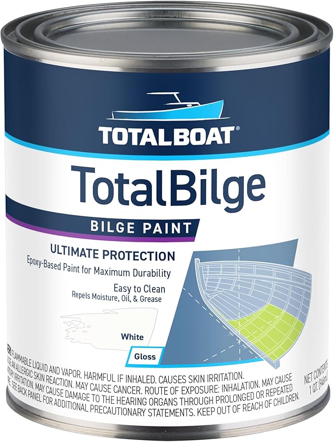 TotalBoat TotalBilge Epoxy Based Bilge Paint for Boat Bilges, Bulkheads, Engine Rooms and Locker Areas (White Quart)