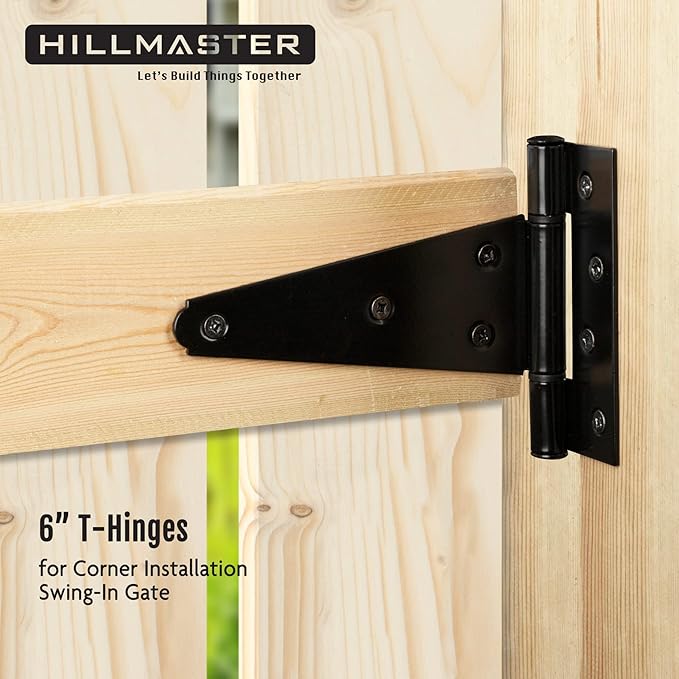 HILLMASTER 6 Inch T-Strap Heavy Duty Shed Door Hinges Gate Strap Hinges Black Tee Hinge Wrought Hardware for Wooden Fences,Yard,Barn Door,Rustproof (4 Pack)