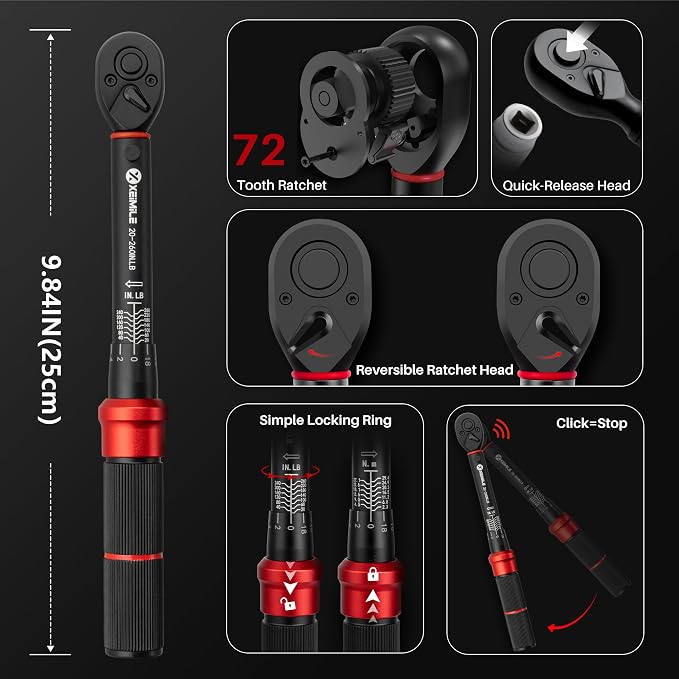 52Pcs 1/4" Drive Small Torque Wrench &Screwdriver Set 20-260In.Lb | 1/4 Torque Wrench (2.3-29.4Nm),10-80 Inch Pound Torque Screwdriver,72T Dual Range,with Bits Sockets for DIY Bike Gunsmithing
