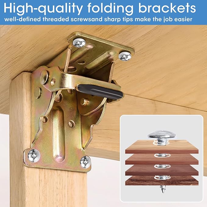 TopDirect Locking Hinge for Folding Leg Brackets,Heavy Duty Folding Brackets 90 Degree Self Locking Folding Hinge for Table Legs Furniture 4 Pack，Zinc