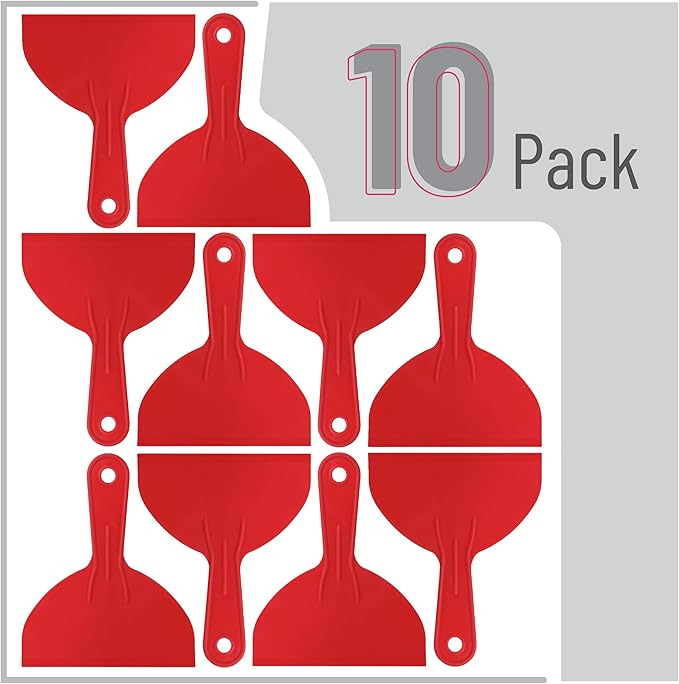 Bates- Plastic Putty Knife Set, 6 Inch, 10 Pack, Red, Flexible Paint Scraper Tool for Spackling, Spackle Tool, Plastic Putty Knife Scraper, Solvent Resistant